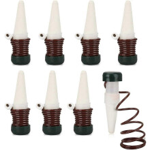 8 stuks automatische plantenwatergeefpinnen, keramische en plastic zelfwaterende apparaten voor kamerplanten in potten.