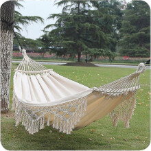 Amaca in cotone macramè stile bohémien per 2 persone con trave anti-rotolamento, letto sospeso portatile per interni, esterni e giardino.
