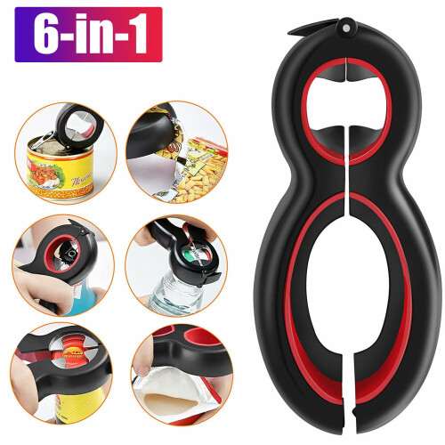 6-in-1 beer bottle opener with can clamp and rotary function