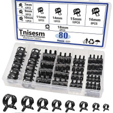 80Pcs Spring Band Hose Clamps Assortment Kit, 7-16mm Silicone Vacuum Hose Pipe Clamps in Storage Box