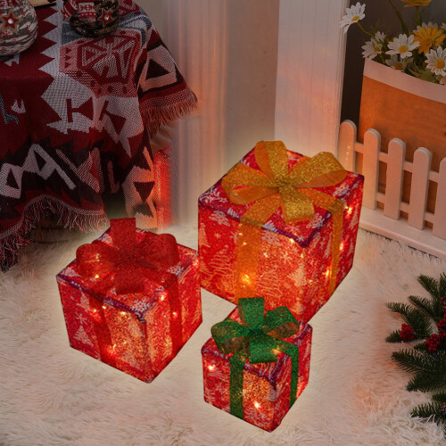 Set de 3 cutii iluminate de Crăciun cu telecomandă