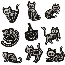 9 Pcs Sewing Patches, Skull Cats & Pumpkin Iron on Embroidered Patches for Clothing Repair & Decoration