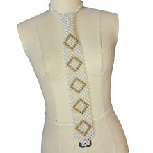 Modern Geometric Print Necktie With Beaded Detail Wedding-White