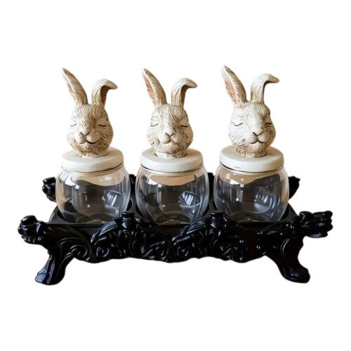 Convenient Rabbit Spices Jars Set Kitchen Organization Resin