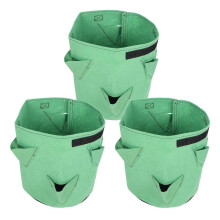 Green Felt Grow Bag 3-Pack 26L 7 Gallon with 6 Planting Holes for Strawberries Flowers Vegetables Balcony Garden