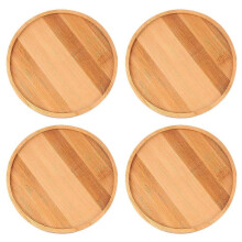 Bamboe bloempotonderzetters set van 4, theekopjesonderzetters, decoratieve plantenpotschotels, natuurlijk hout