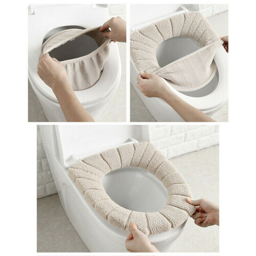 Toilet Seat Cover Pad Gray Soft Stretchable Washable 2