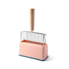 Set di paletta e supporto in metallo per lettiera per gatti, composto da 2 pezzi con impugnatura ergonomica.