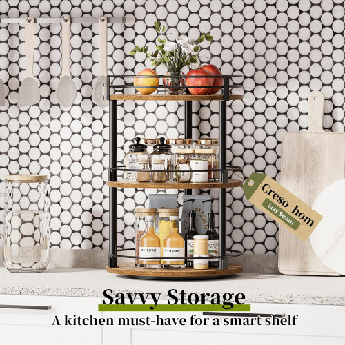 Étagère à épices rotative à 3 niveaux – Brun rustique, 25,7 cm² 1
