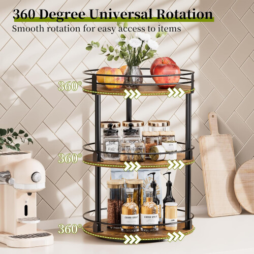 Étagère à épices rotative à 3 niveaux – Brun rustique, 25,7 cm² 2