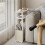 Narrow Side Table with Fabric Basket White Camel Brown 5