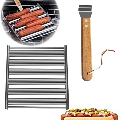 Hotdogroller, roestvrij staal, 5 sleuven, houten handvat 1