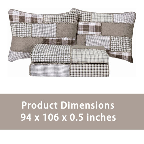 Ensemble de courtepointe patchwork en coton à carreaux King 3 pièces 1