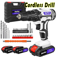 21V Cordless Handheld Screwdriver Drill Set with 2 Battery, 3/8'' Keyless Chuck, 45Nm, 25+1 Torque, 2 Speeds, 29pcs Accessories for DIY