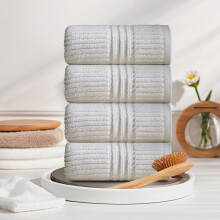 Ensemble de 4 serviettes de bain en polyester blanc, 72 x 34 cm