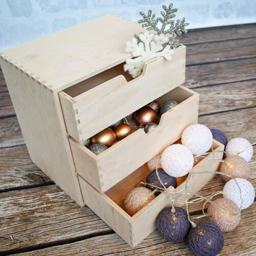 Mini houten ladekast met 3 lades - beige 2