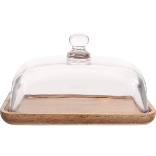 Kakefat i tre med glasskuppel, 17,8 cm 1