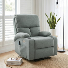 Grey Electric Recliner Chair with 8-Point Massage & Heat, Linen Fabric, Cup Holders & Side Pocket