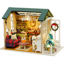 Nastopee DIY Wooden Miniature Dollhouse Kit, 3D Holiday Style Doll House Model with LED Lights, Craft Building Kit for Teens, Adults & Collectors