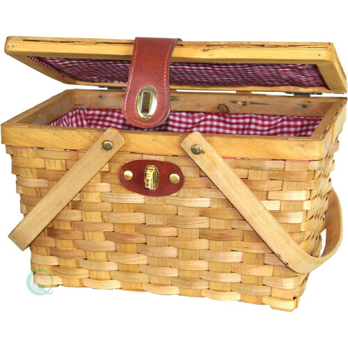 Panier de pique-nique doublé de vichy avec poignées pliables 1