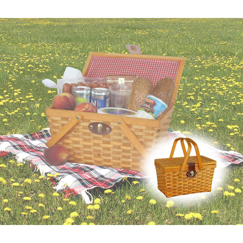Panier de pique-nique doublé de vichy avec poignées pliables 2