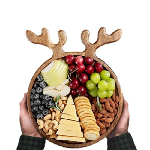Bandeja de madera para servir con asas de asta (1 pieza) 1