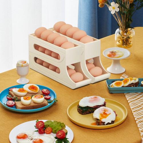 Kayannuo fridge egg organizer 3-tier auto-rolling 30-egg 2