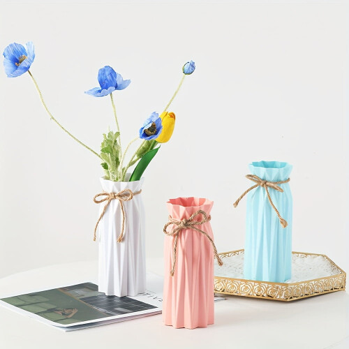 Origami-style plastic vase set ceramic look 4 pcs 2