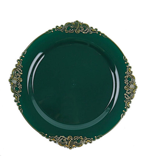 Piatti piani rotondi in plastica verde cacciatore – 20 cm, oro 1