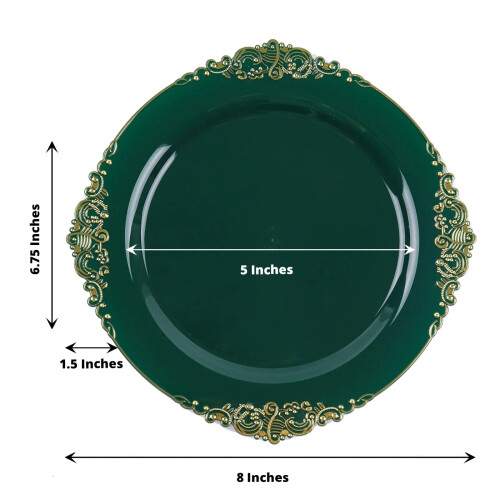 Piatti piani rotondi in plastica verde cacciatore – 20 cm, oro 2