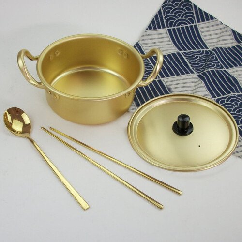 Golden Aluminium Saucepan with Utensils Set 2