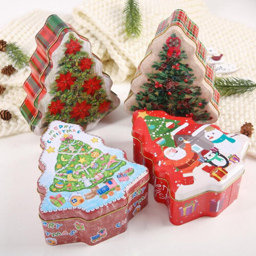 Boîte à biscuits sapin de Noël rétro en fer-blanc (1 pièce) 2