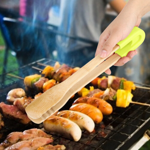 Pinça de madeira para servir churrasco, 30 cm, verde 2