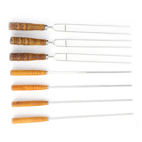 Grillgabeln-Set aus Edelstahl mit Holzgriffen (3 1