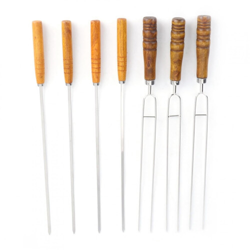 Grillgabeln-Set aus Edelstahl mit Holzgriffen (3 2