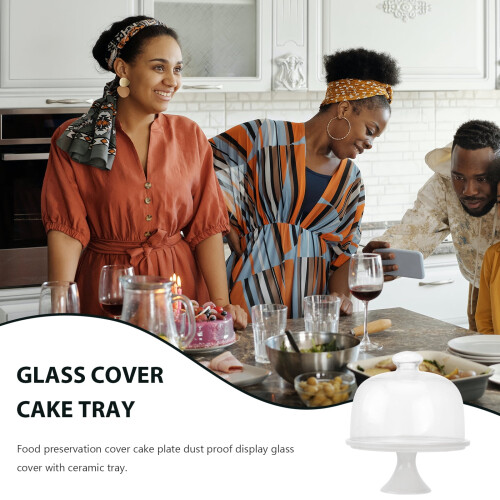Ceramic Cake Stand with Glass Dome Cover 2