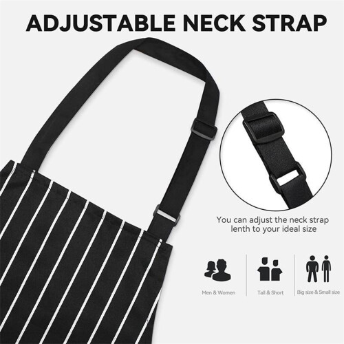 Grembiule da cucina a righe nere e marroni con tasche, 2