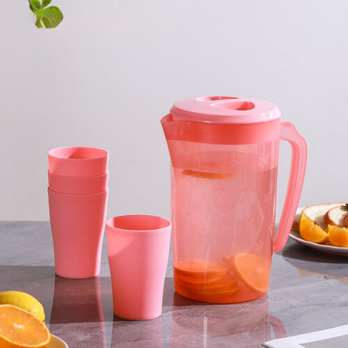 Ensemble pichet à eau en plastique avec couvercle et 4 tasses 2