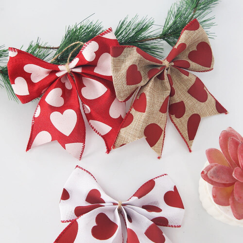 Valentine's Day Decorations Red Heart Burlap Bows 12PCS 1
