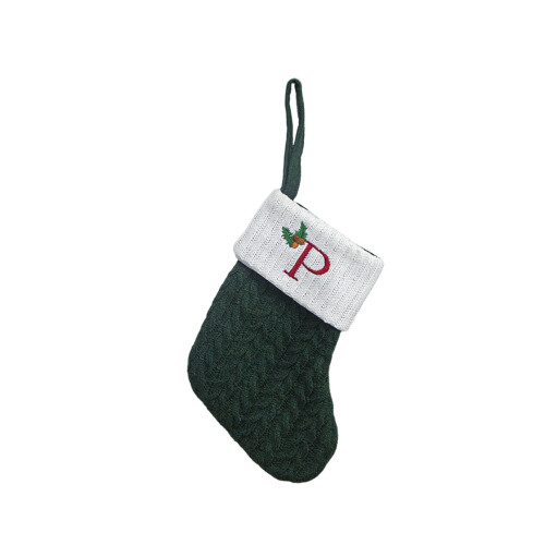 Meia de Natal Mini Tricotada com Monograma 20cm 1