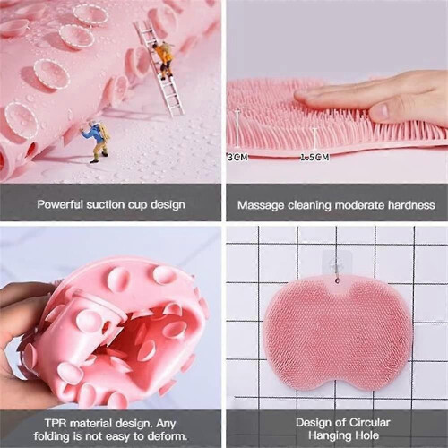 Silicone Shower Foot and Back Scrubber with Suction Cups Wall Mounted Exfoliating Massage Bath Mat Grey 1