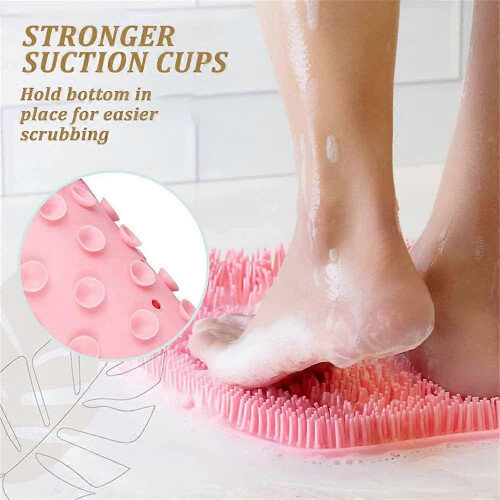 Silicone Shower Foot and Back Scrubber with Suction Cups Wall Mounted Exfoliating Massage Bath Mat Grey 2