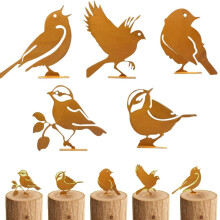 5 pièces Ornements de jardin en métal, oiseaux rouillés pour clôture, décorations de jardin et de clôture en métal