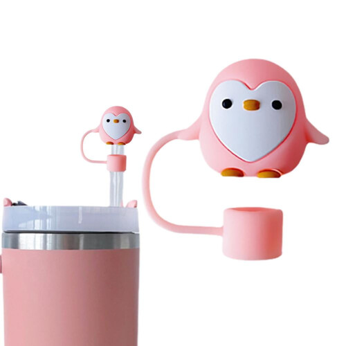 Penguin silicone straw toppers for reusable straws, 1 set