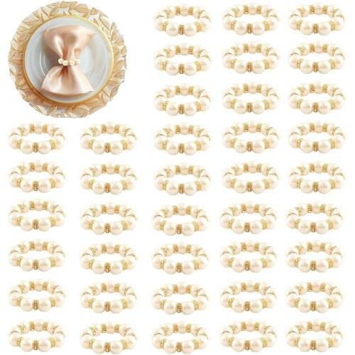 Ronds de serviette en perles dorées, lot de 100