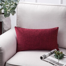 Faux Linen Throw Pillow 12x20 in Red