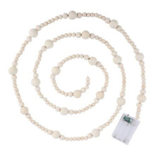 Guirlande rustique en perles de bois avec lumières LED et chapelet