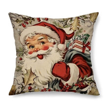 Vianočná obliečka na vankúš Vintage 18x18 Ľanový snehuliak Santa Claus
