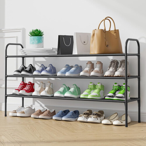 Kitsure Stackable Shoe Rack for Closet or Entryway, Black