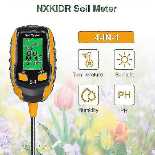 Digital Soil Tester for Plants with Moisture, pH, Temperature & Light Sensor, Large LCD Screen, Orange Probe 1